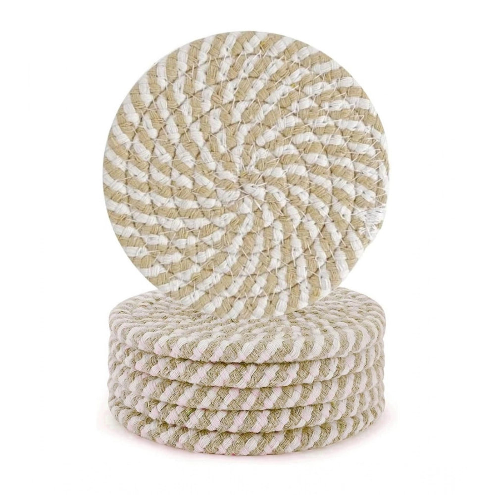 Generic Cotton Rope Drink Coasters 6 Pcs Set (Beige White)