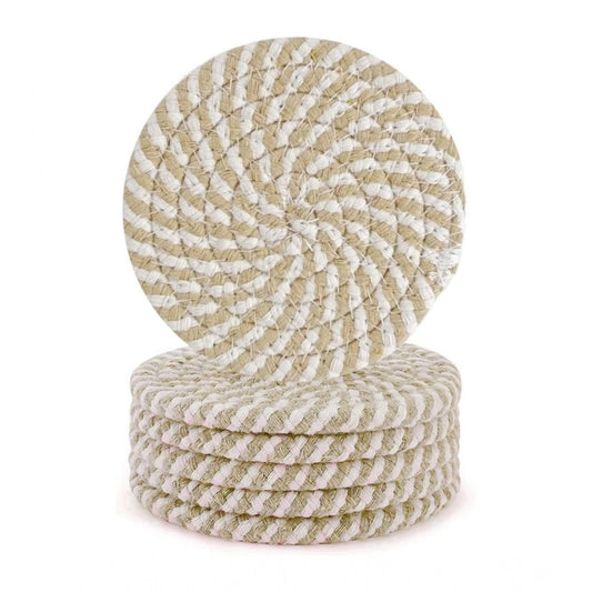 Generic Cotton Rope Drink Coasters 6 Pcs Set (Beige White)
