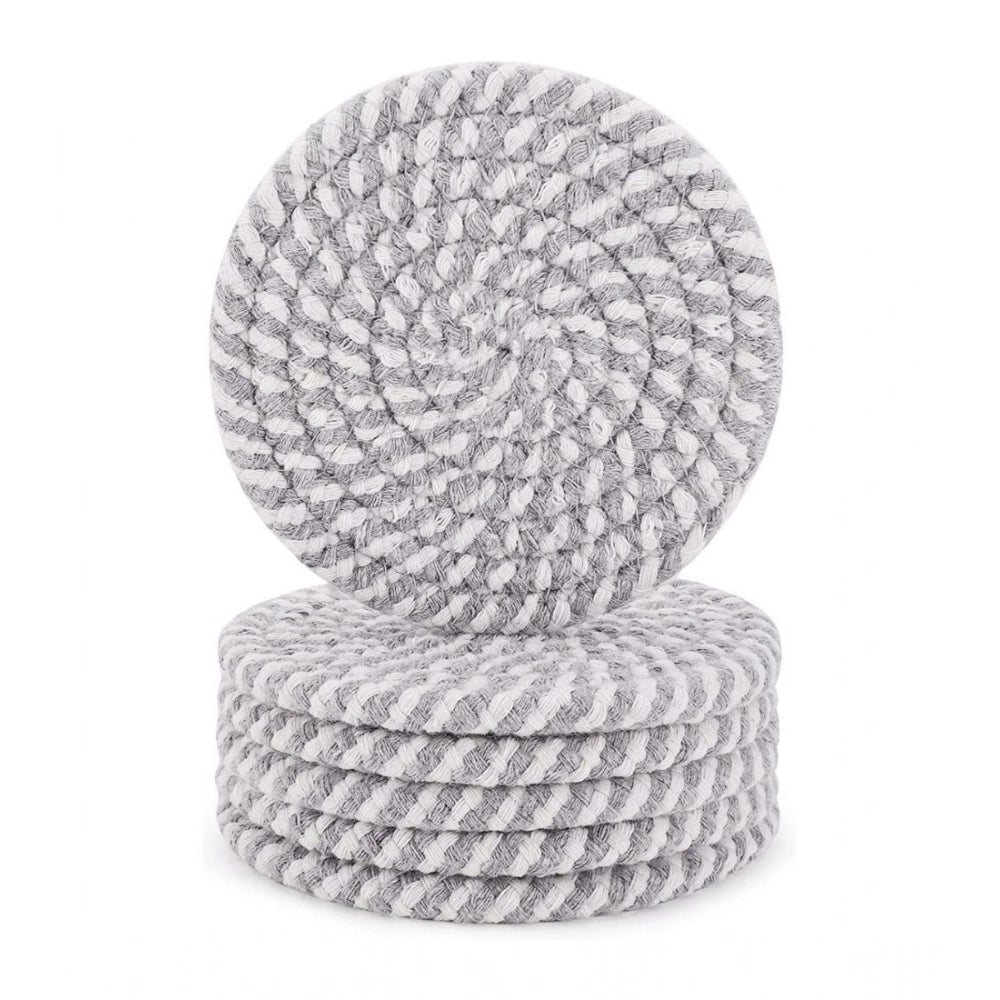 Generic Cotton Rope Drink Coasters 6 Pcs Set (Grey White)