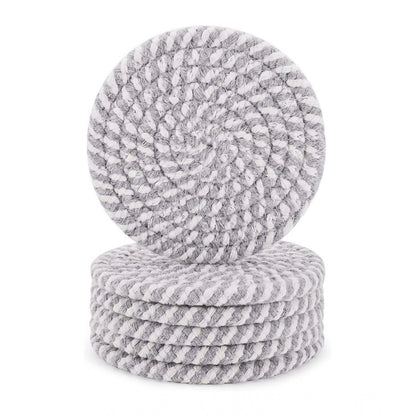 Generic Cotton Rope Drink Coasters 6 Pcs Set (Grey White)