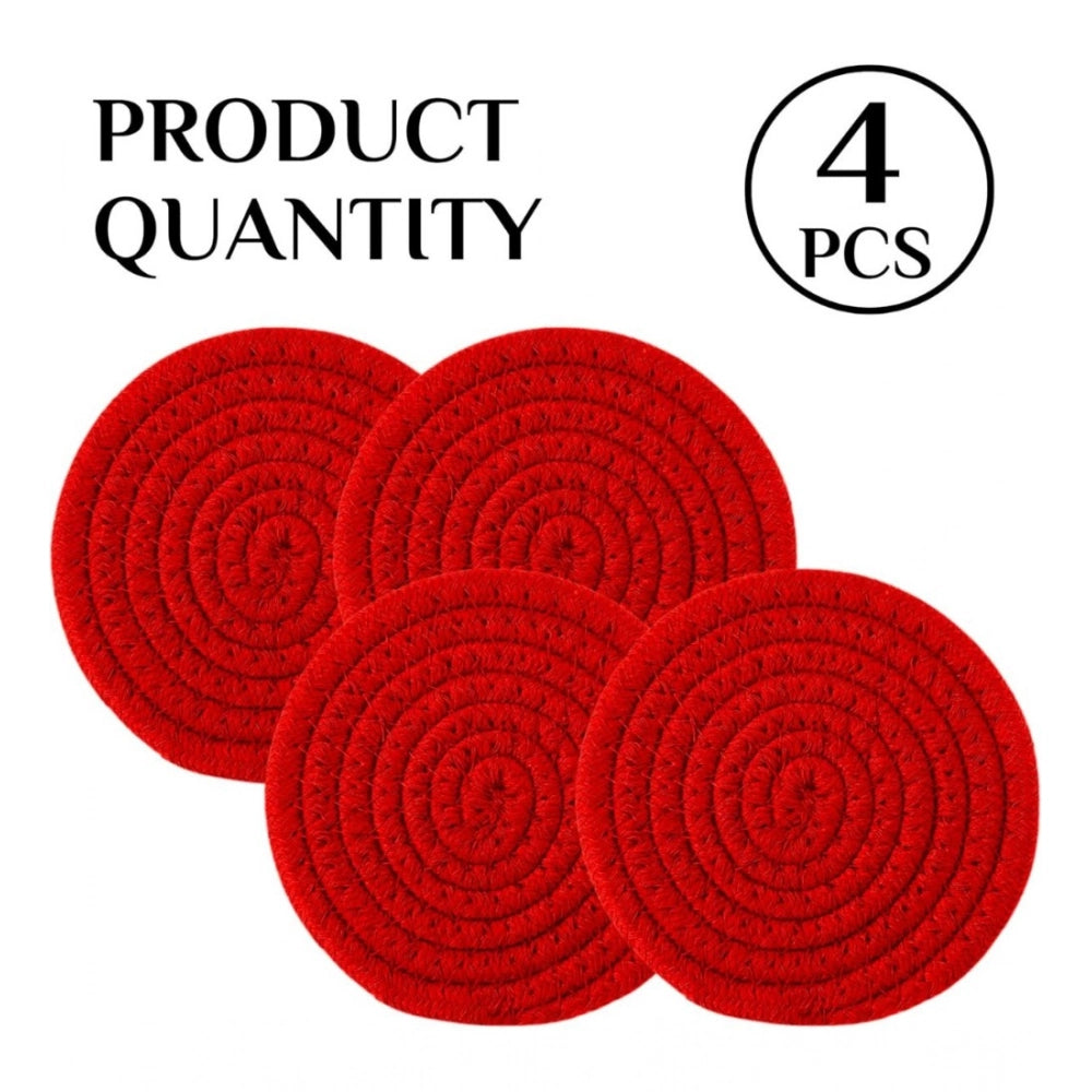 Generic Cotton Rope Drink Coasters 4 Pcs Set (Red)