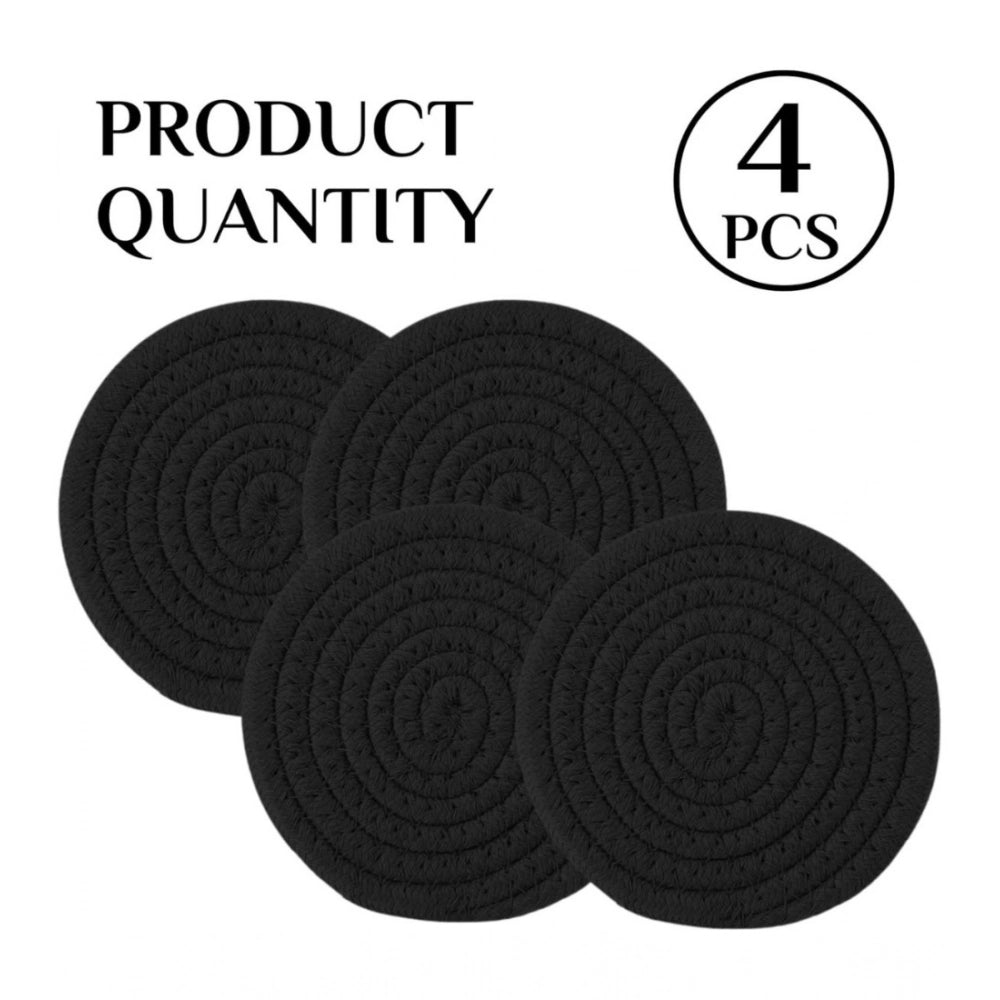 Generic Cotton Rope Drink Coasters 4 Pcs Set (Black)
