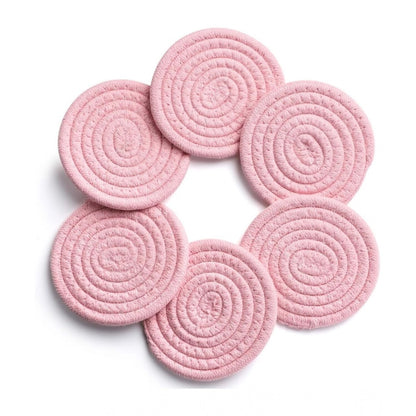 Generic Cotton Rope Drink Coasters 6 Pcs Set (Pink)