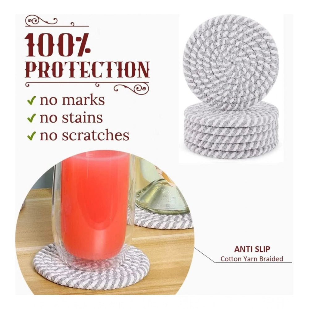 Generic Cotton Rope Drink Coasters 6 Pcs Set (Grey White)