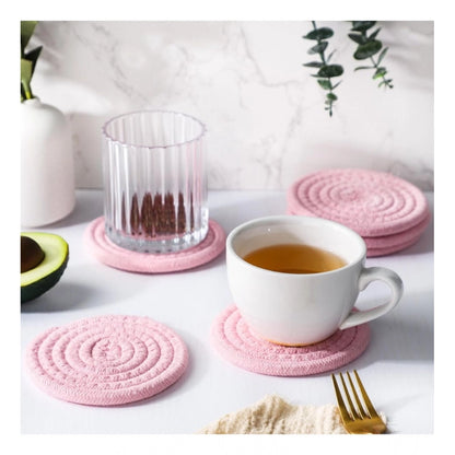 Generic Cotton Rope Drink Coasters 6 Pcs Set (Baby Pink)