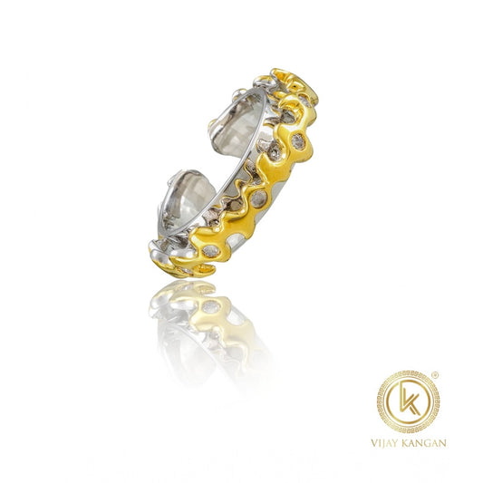 Generic Stainless Steel Double Tone High-Quality Freesize Ring (Silver Plated)