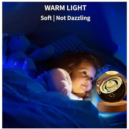 Generic Wood 3D Saturn Crystal Ball Lamp Lamp with USB Powered (Transparent)