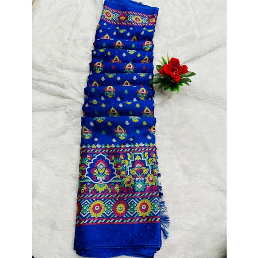 Generic Women's Chiffon Printed Saree With Unstitched Blouse (Blue, 5-5 Mtrs)