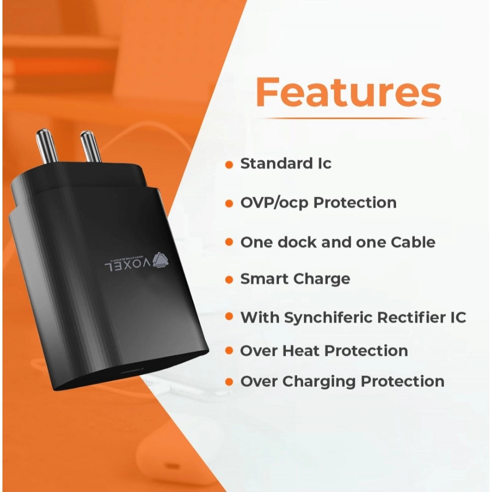 Generic VOXEL 100 Watt ' C ' Port PD Fast Charger AB Plastic (Black)