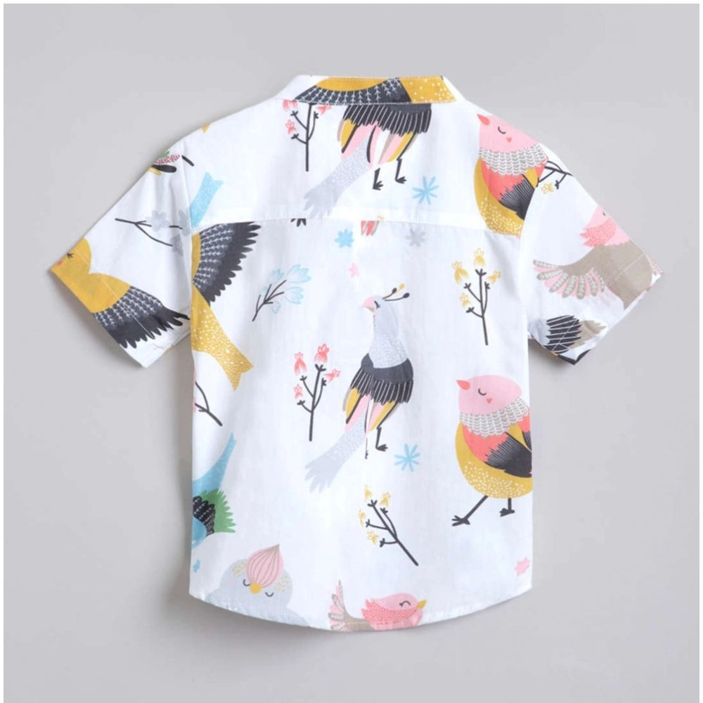 Generic Boy's Cotton Blend Printed Short Sleeve Shirt and Shorts Set (White)