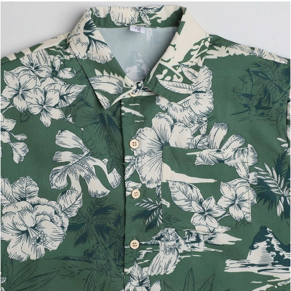 Generic Boy's Cotton Blend Printed Short Sleeve Shirt (Green)