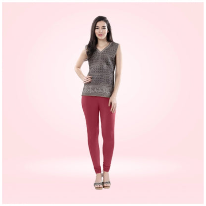Generic Women's Cotton Blended Solid Churidar leggings (Red Maroon)