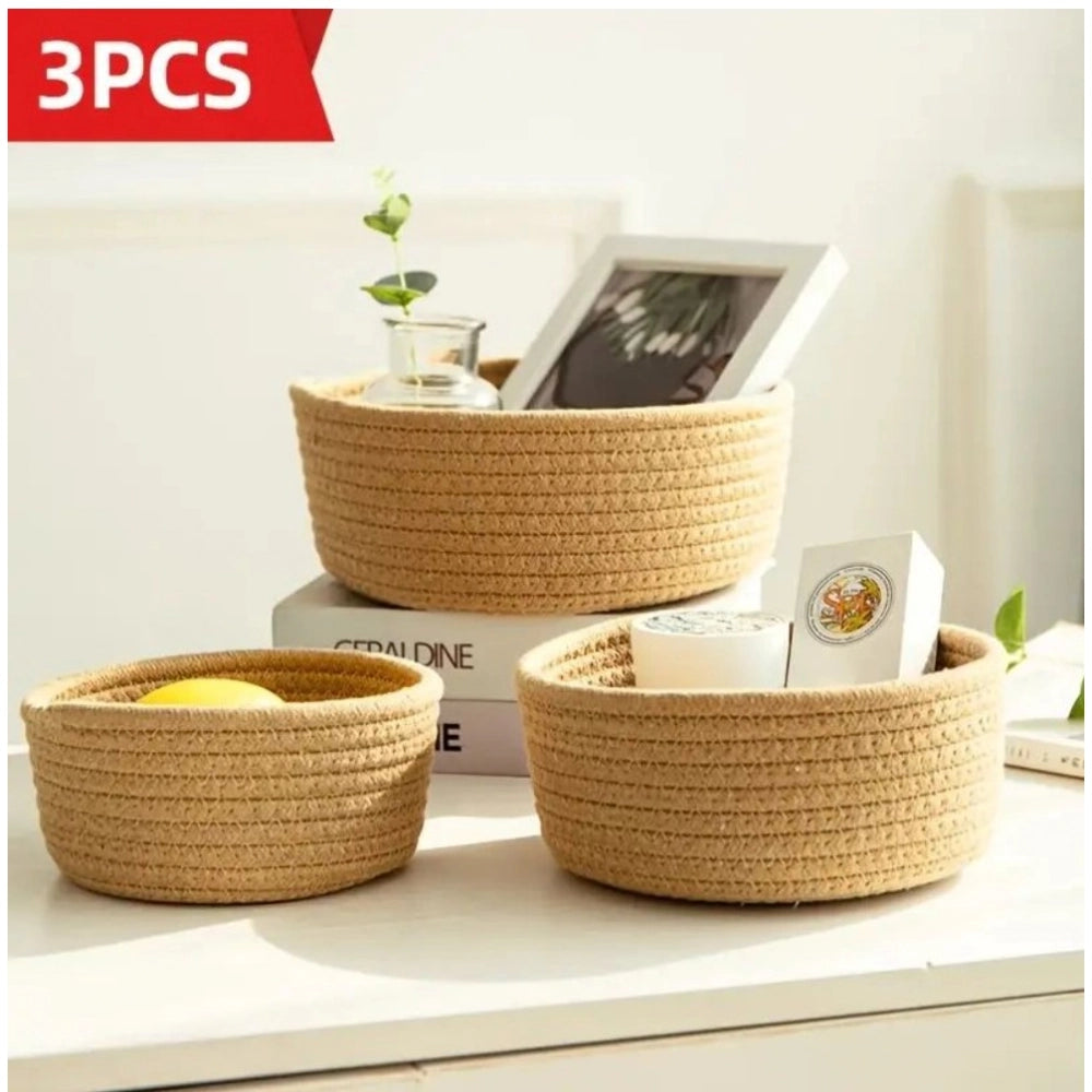 Generic Cotton 3 Pcs Round Set Storage Basket For Clothes (Brown)