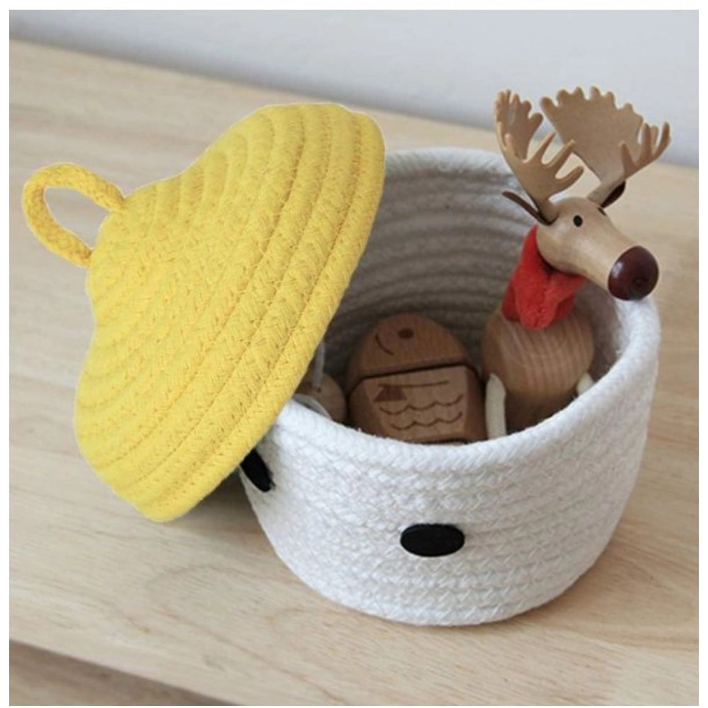 Generic Cotton Box Yellow Lid Inch Pack of 1 Storage Basket For Clothes (White)