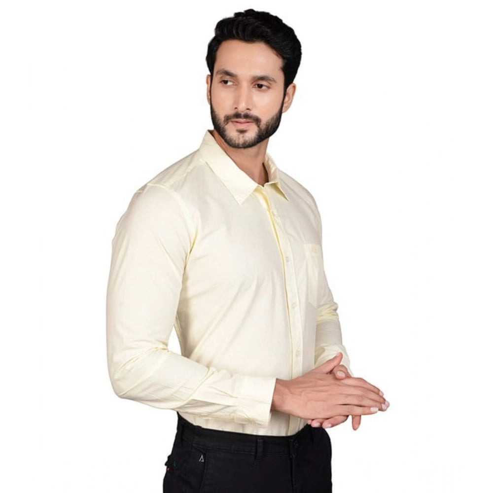 Generic Men's Casual Cotton Full Sleeve Solid Shirt (Lemon)