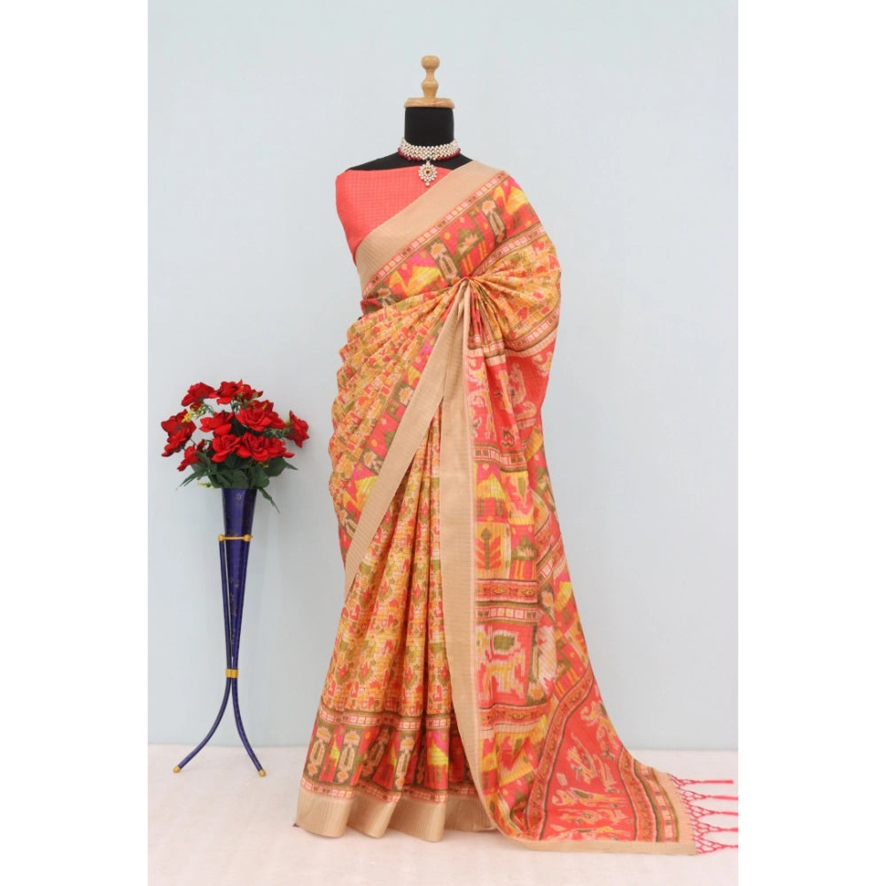 Generic Women's Mysore Silk  Digital Print Saree With Unstitched Blouse 5.5Mtr (Orange)