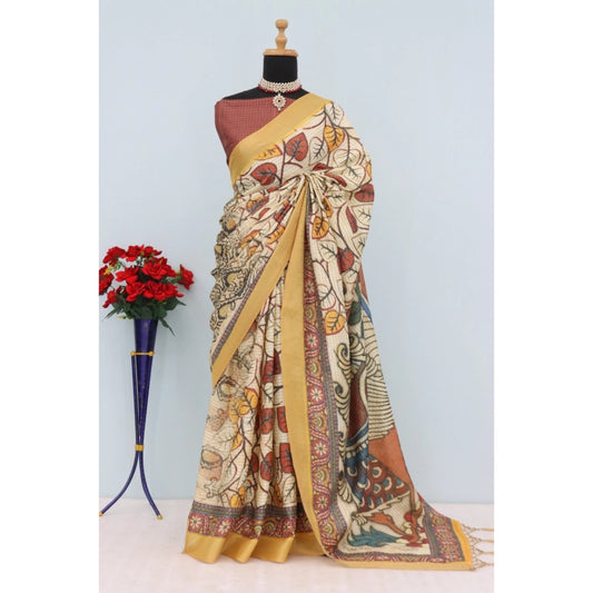 Generic Women's Mysore Silk  Digital Print Saree With Unstitched Blouse 5.5Mtr (Multicolor)