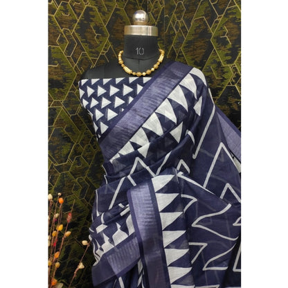 Generic Women's Cotton Linen Woven Design Saree With Unstitched Blouse 5.5Mtr (Grey)