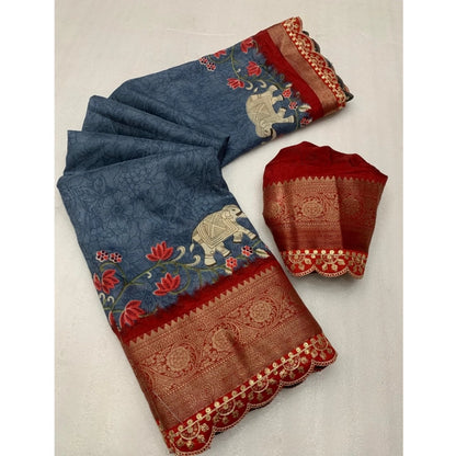 Generic Women's Dola Silk Printed Saree With Unstitched Blouse 5.5Mtr (Grey)
