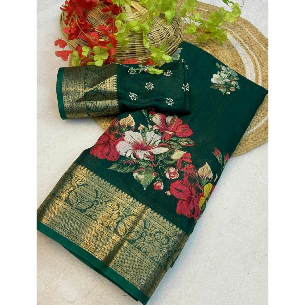 Generic Women's Jacquard Printed Saree With Unstitched Blouse 5.5Mtr (Green)