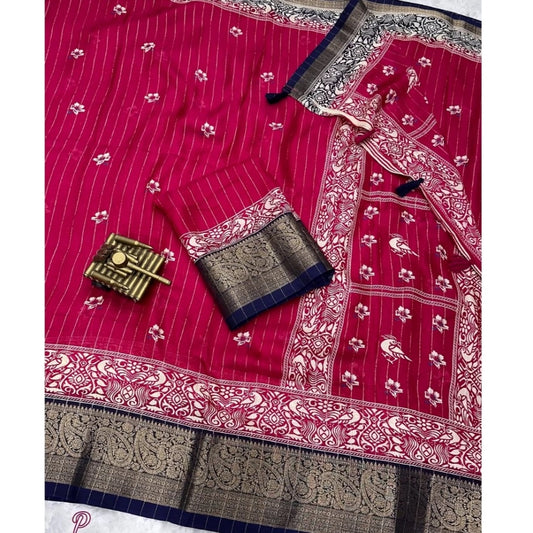 Generic Women's Cotton Silk Printed Saree With Unstitched Blouse 5.5Mtr (Pink)