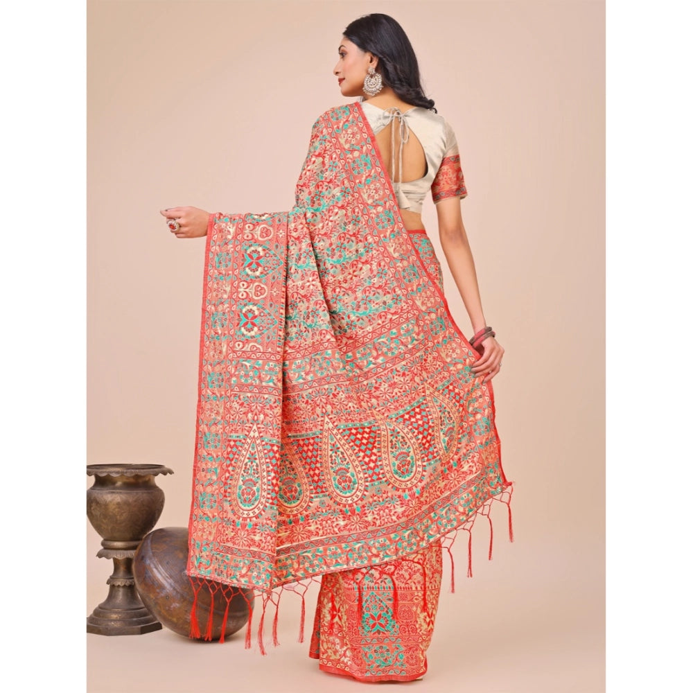 Generic Women's Cotton Printed Saree With Unstitched Blouse 5.5Mtr (Cream)