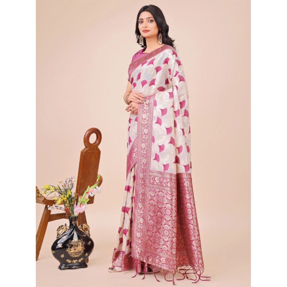 Generic Women's Linen Cotton Printed Saree With Unstitched Blouse 5.5Mtr (Magenta)