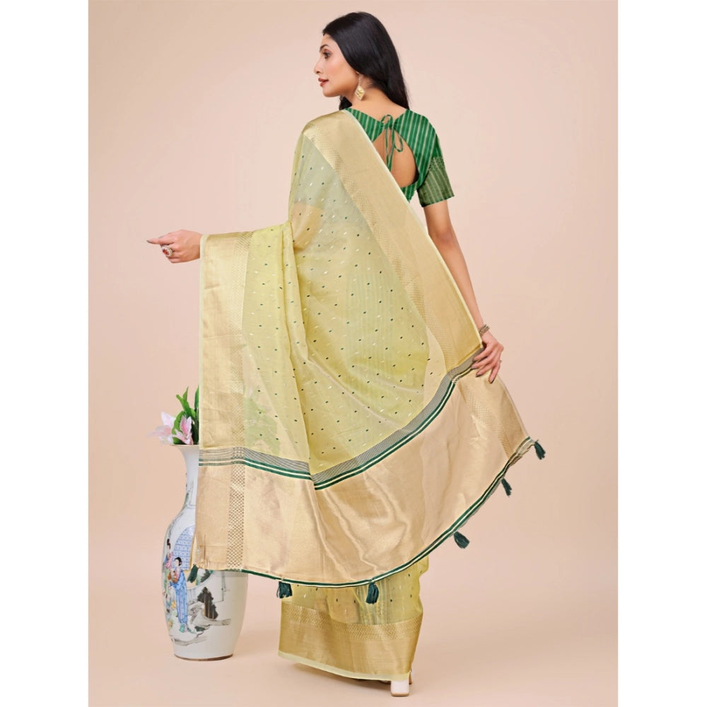 Generic Women's Organza Printed Saree With Unstitched Blouse 5.5Mtr (Light Green)