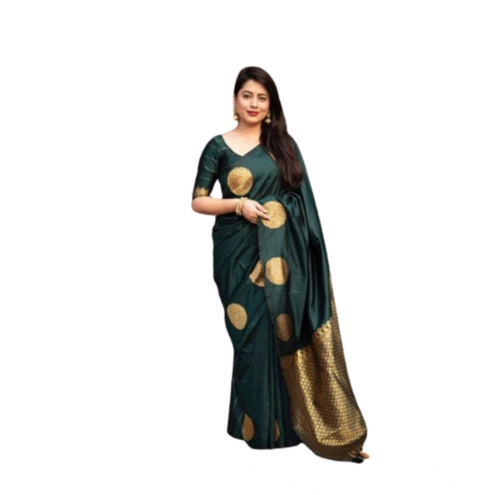 Generic Women's Silk Printed Saree With Unstitched Blouse 5.5Mtr (Green)
