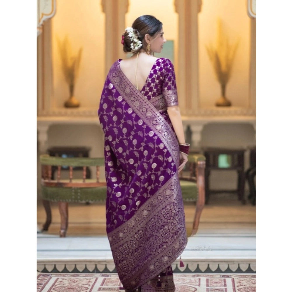 Generic Women's Silk Printed Saree With Unstitched Blouse 5.5Mtr (Purple)