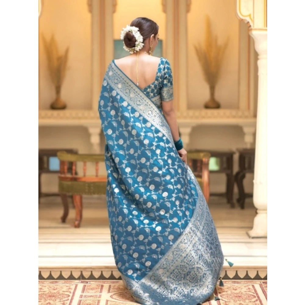 Generic Women's Silk Printed Saree With Unstitched Blouse 5.5Mtr (Rama)