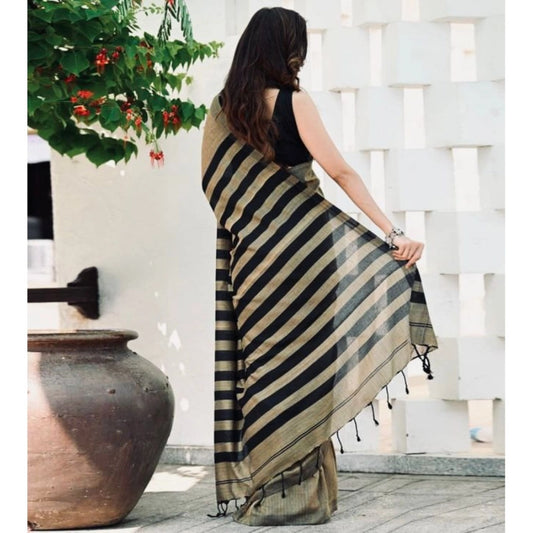 Generic Women's Silk Printed Saree With Unstitched Blouse 5.5Mtr (Gold-Black)