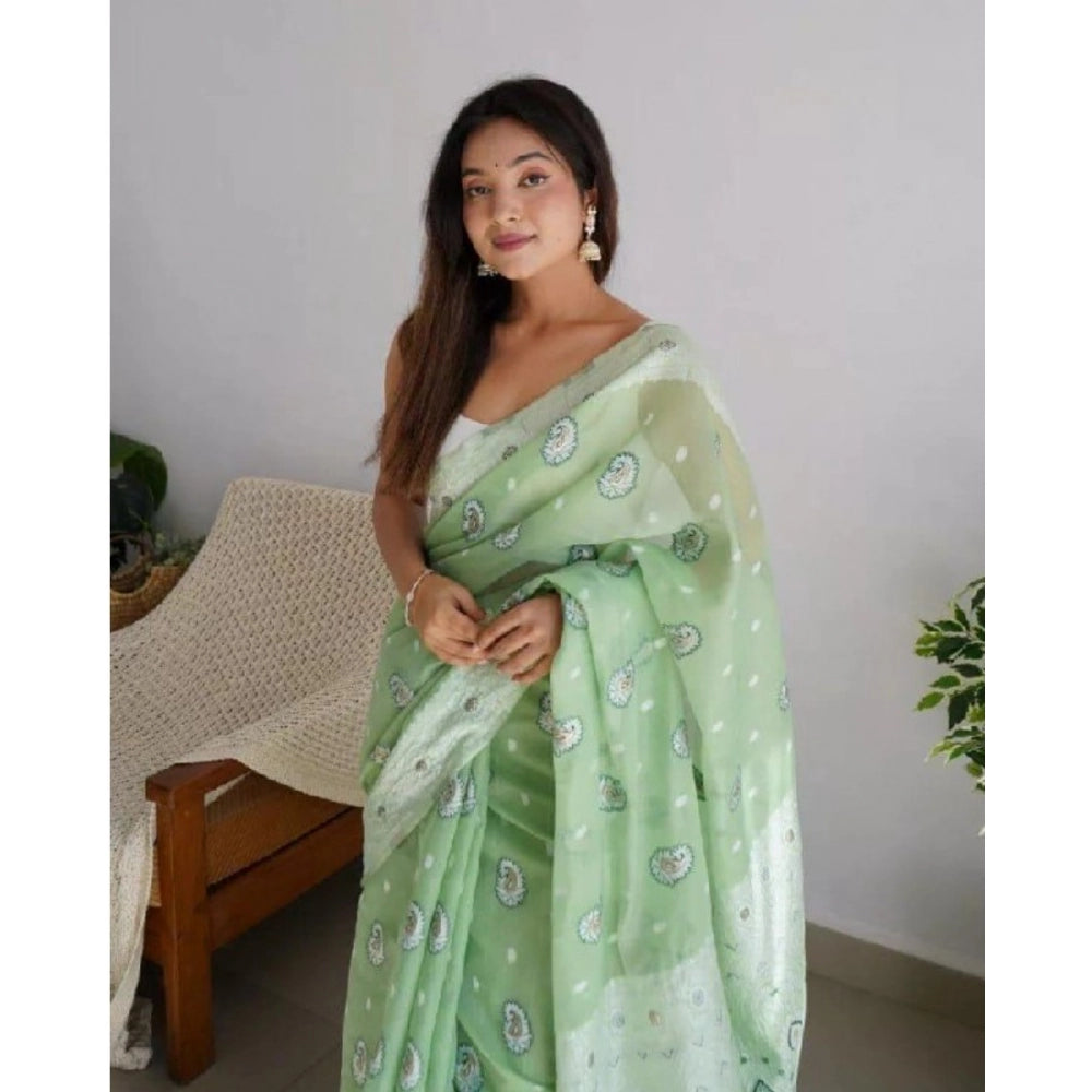 Generic Women's Cotton  Printed Saree With Unstitched Blouse 5.5Mtr (Pista)