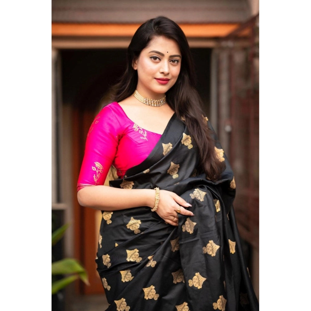 Generic Women's Silk Printed Saree With Unstitched Blouse 5.5Mtr (Pink)