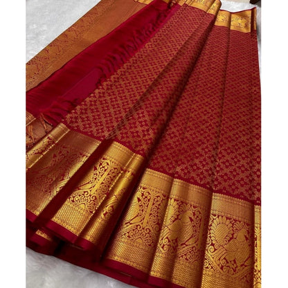 Generic Women's Silk Printed Saree With Unstitched Blouse 5.5Mtr (Maroon)