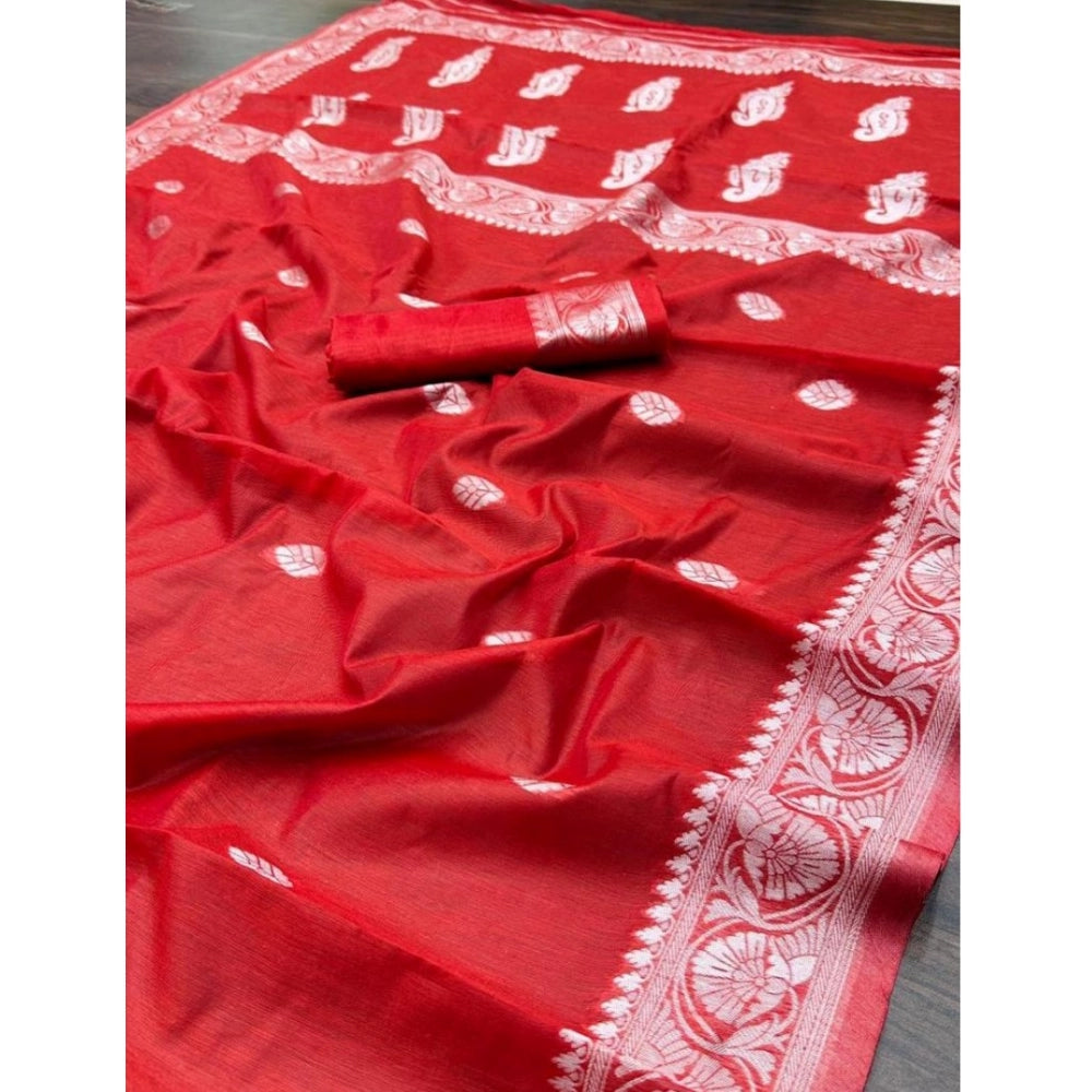 Generic Women's Cotton  Printed Saree With Unstitched Blouse 5.5Mtr (Red)