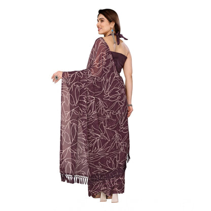 Generic Women's Zalar Lace Georgette Printed Ready-to-Wear Saree With Unstitched Blouse 5.5 Mtr (Wine)
