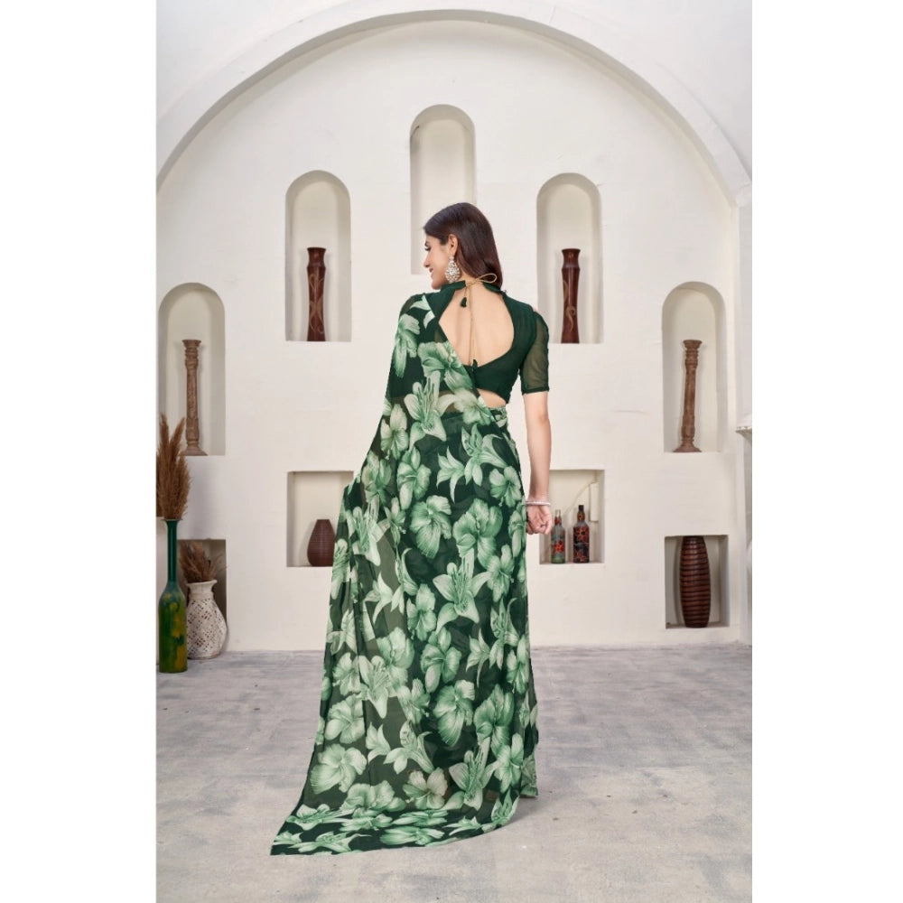 Generic Women's Polyster Printed Saree With Unstitched Blouse 5.5Mtr (Green)