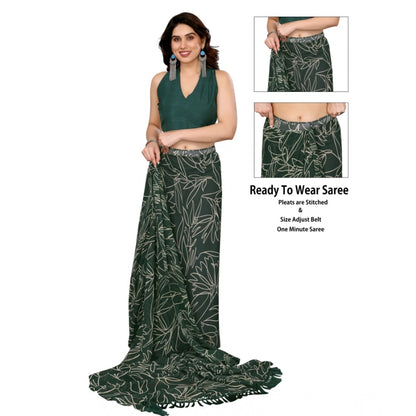 Generic Women's Zalar Lace Georgette Printed Ready-to-Wear Saree With Unstitched Blouse 5.5 Mtr (Green)
