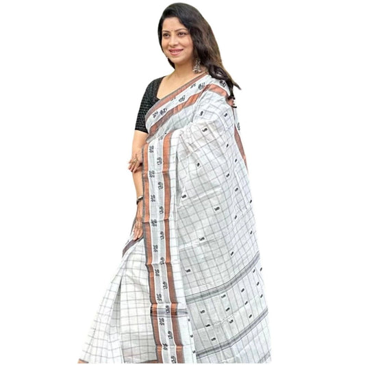 Generic Women's Silk Printed Saree With Unstitched Blouse 5.5Mtr (Off White)
