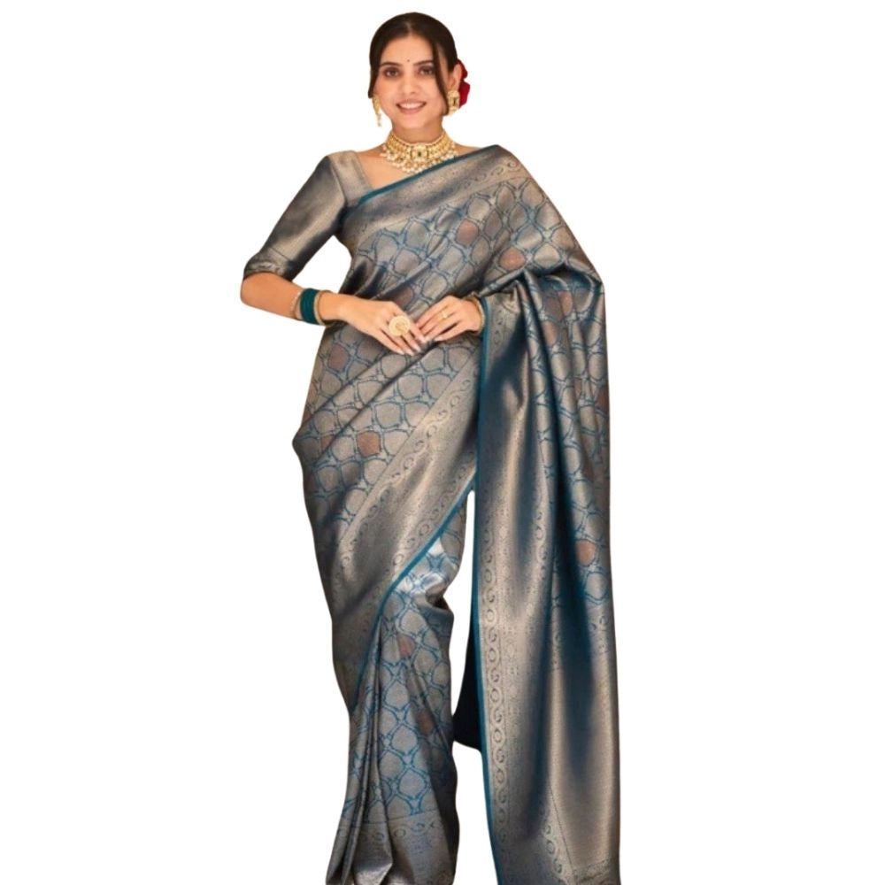 Generic Women's Silk Printed Saree With Unstitched Blouse 5.5Mtr (Rama)