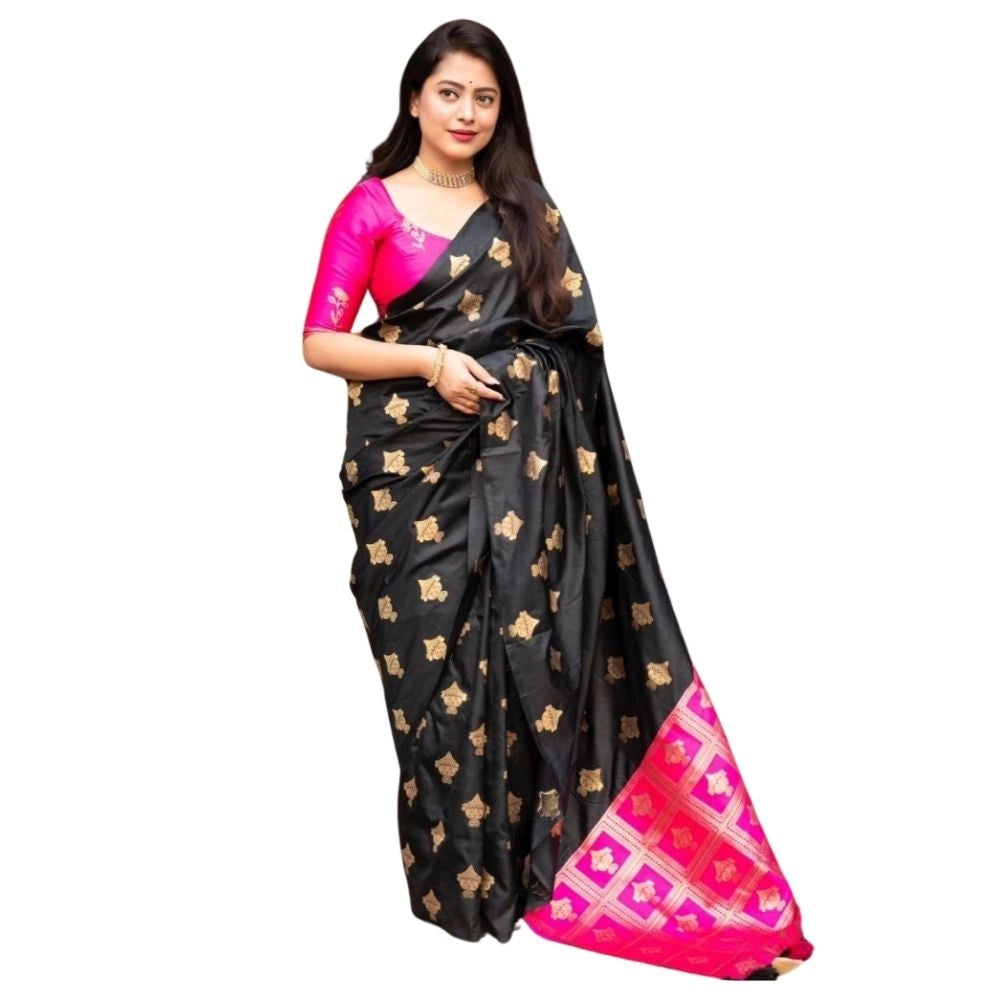 Generic Women's Silk Printed Saree With Unstitched Blouse 5.5Mtr (Pink)