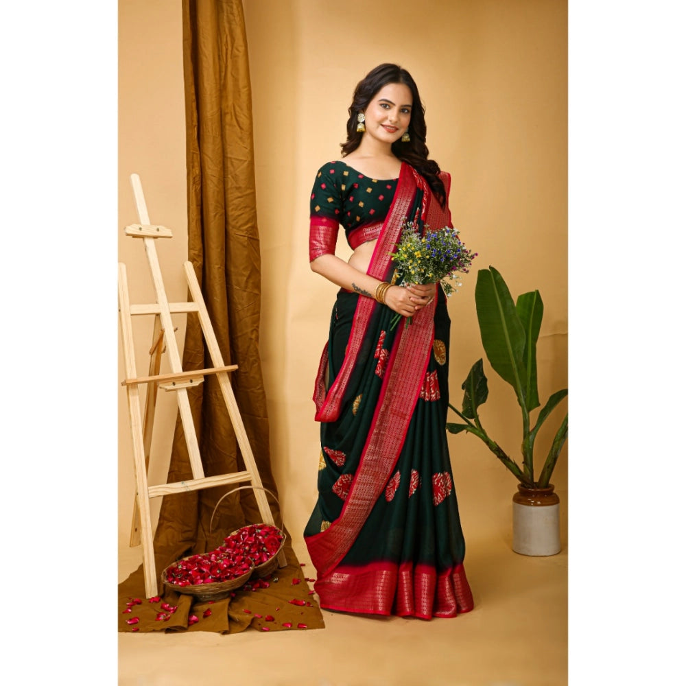 Generic Women's Soft Blooming Marshmallow Fabric Kalamkari Printed Saree With Unstitched Blouse 5.5Mtr (Green)