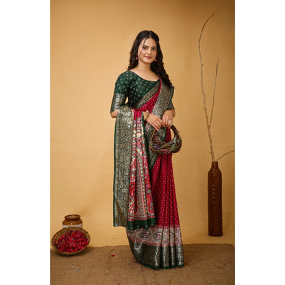 Generic Women's Soft Dola Cotton Kalamkari Printed Saree With Unstitched Blouse 5.5Mtr (Maroon)
