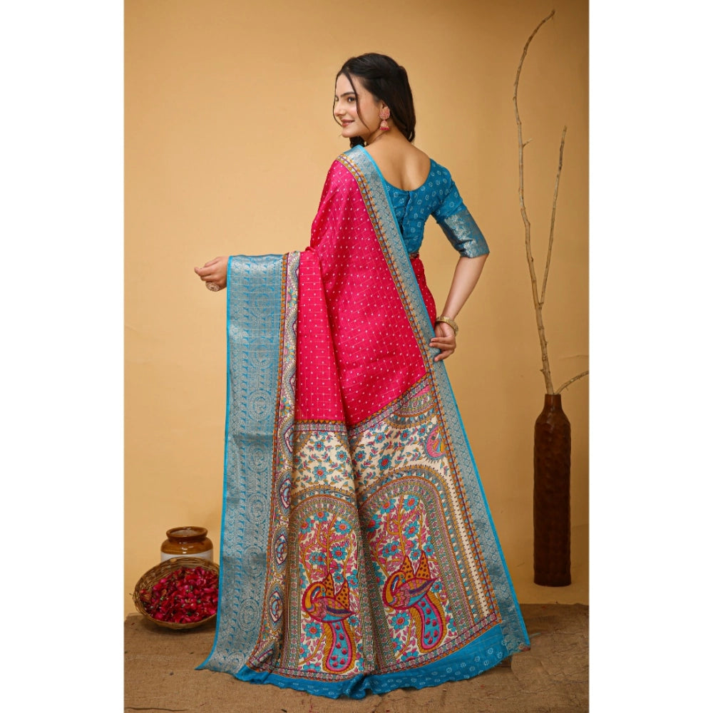 Generic Women's Soft Dola Cotton Kalamkari Printed Saree With Unstitched Blouse 5.5Mtr (Pink)