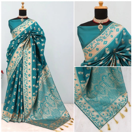 Generic Women's Satin Printed Saree With Unstitched Blouse 5.5Mtr (Rama)