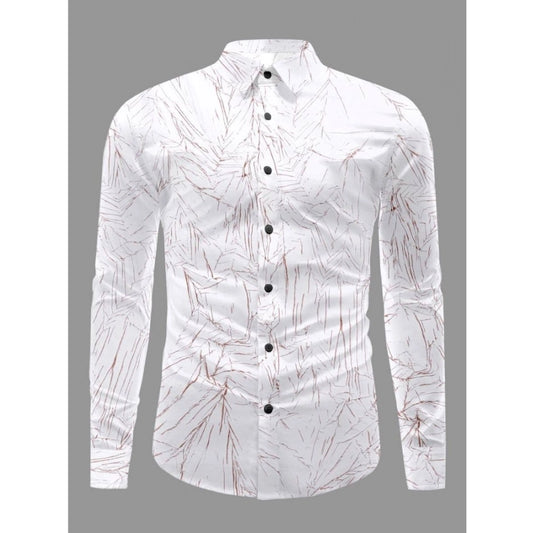 Generic Men's Casual PollyCotton Textured Full Sleeve Collar Shirt (Brown)