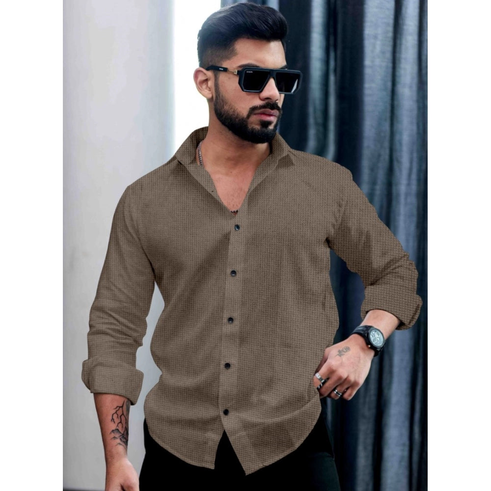 Generic Men's Casual PollyCotton Textured Full Sleeve Collar Shirt (Grey)