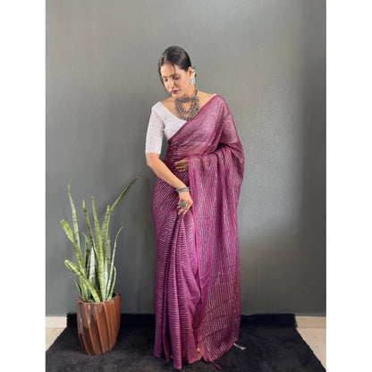 Generic Women's Chiffon Woven Bollywood Saree With Unstitched Blouse (5.5Mtr, Purple)