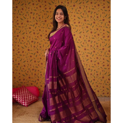 Generic Women's Silk Blend Self Design Bollywood Saree With Unstitched Blouse (5.5Mtr, Purple)